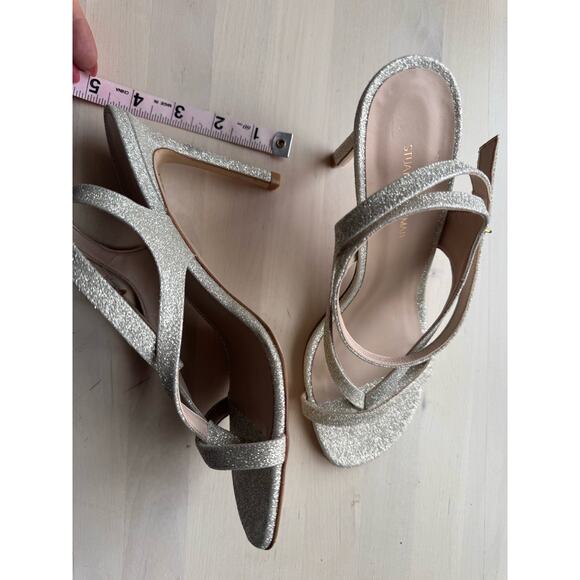 Stuart Weitzman Align 95 Glitter Party Sandal In Metallic gold size 7.5 - Picture 9 of 10